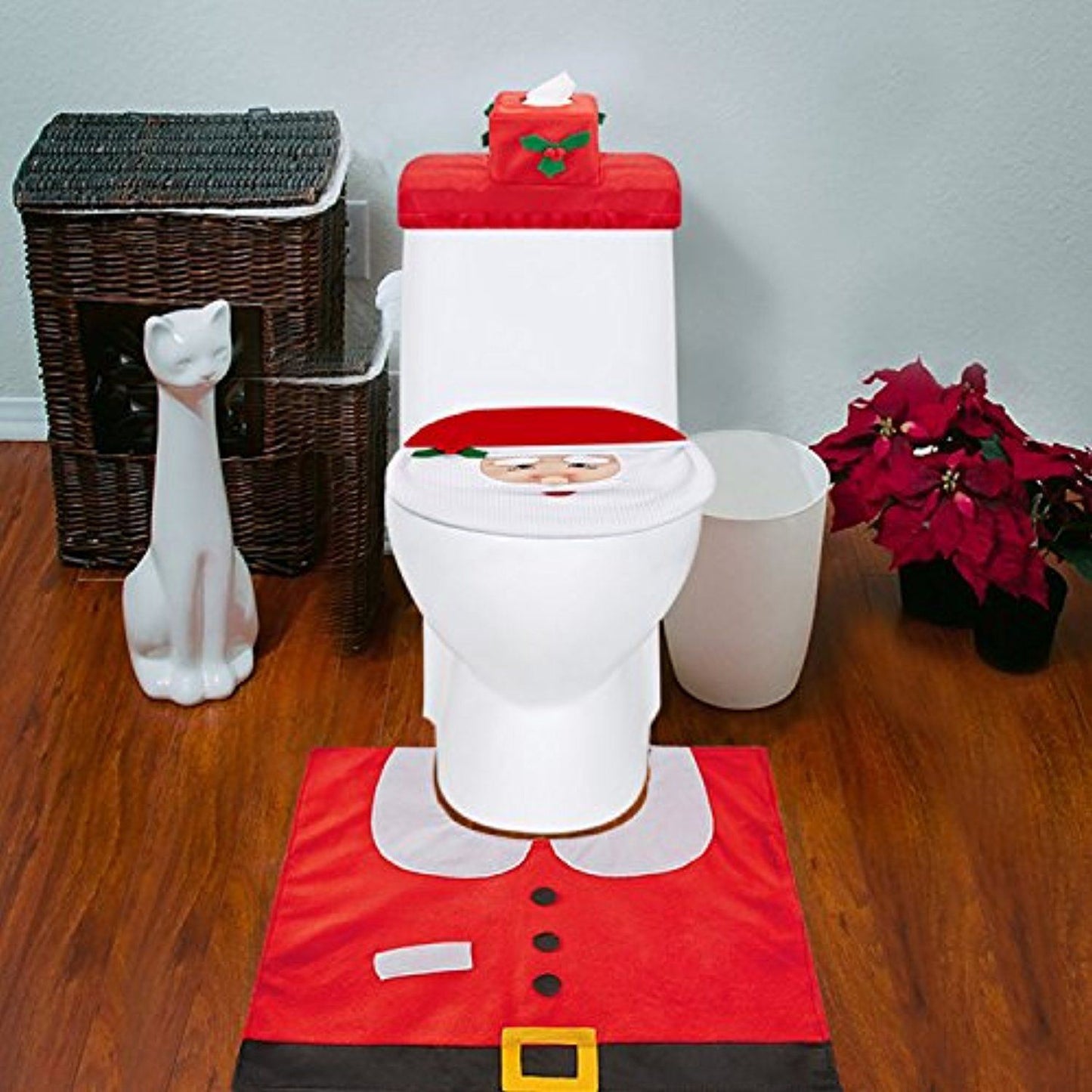 Novelty Christmas Santa Toilet Seat Cover & Mat
