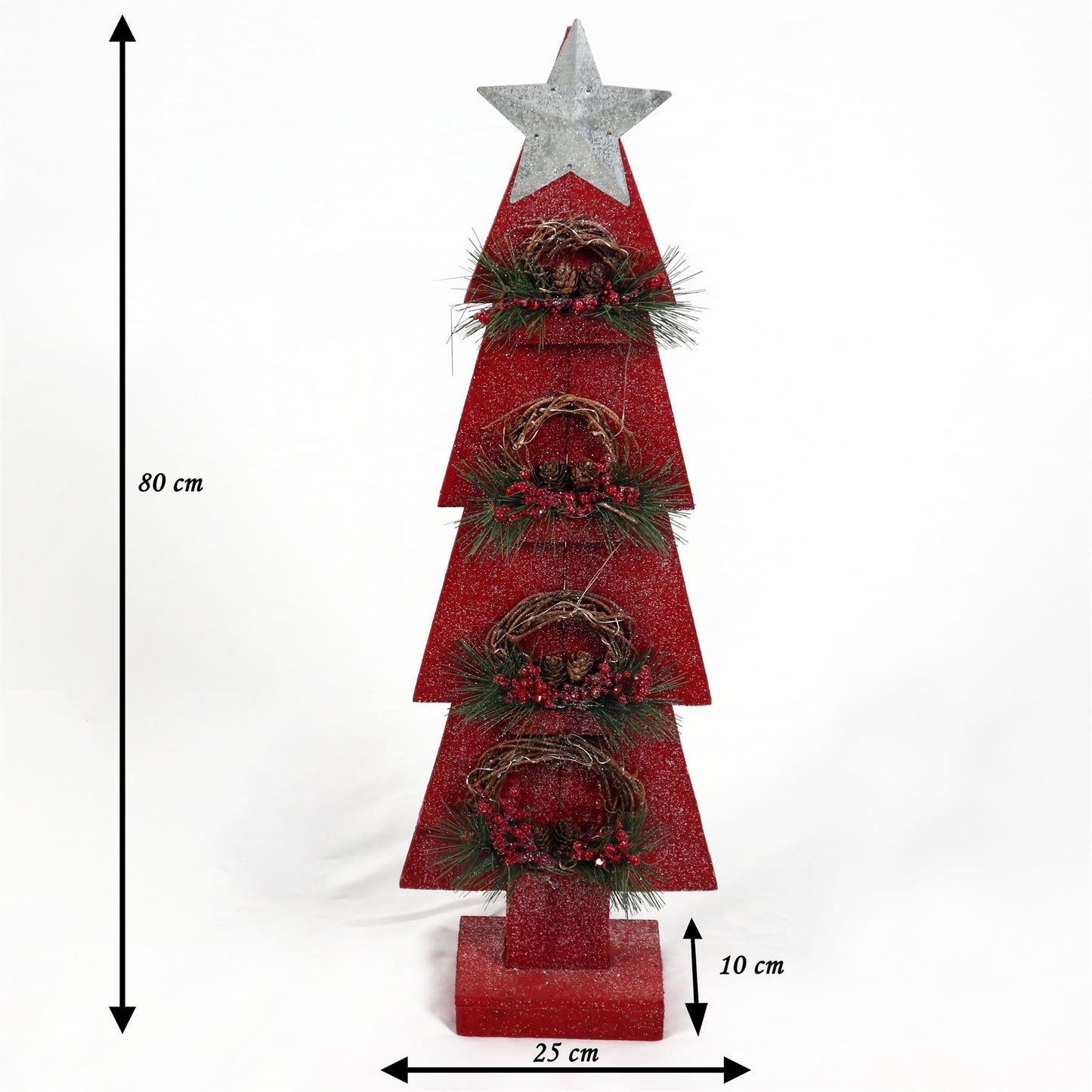 Red Wooden Tree with Bulbs - 25x10x80cm