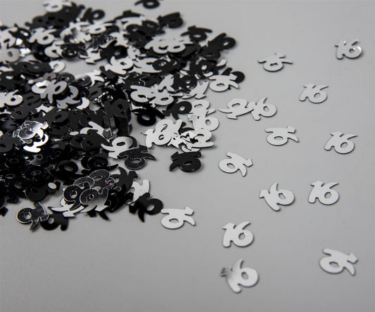 4x 14g Black-Silver 16th Birthday Confetti