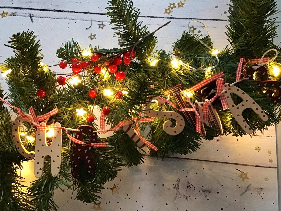 Christmas Wooden Garland Red White Vintage