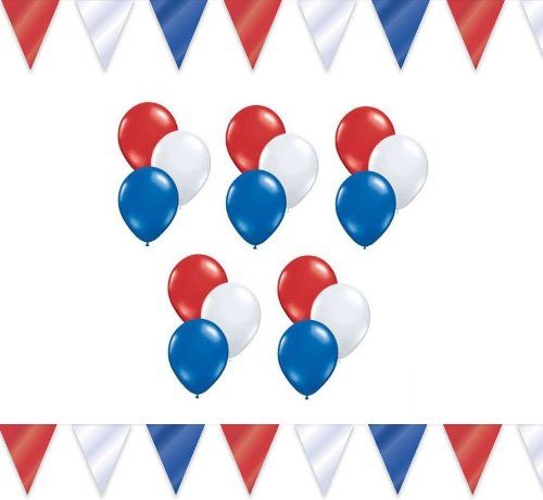 Red, White, and Blue 10 Metre Party Bunting with 15 Latex Balloons