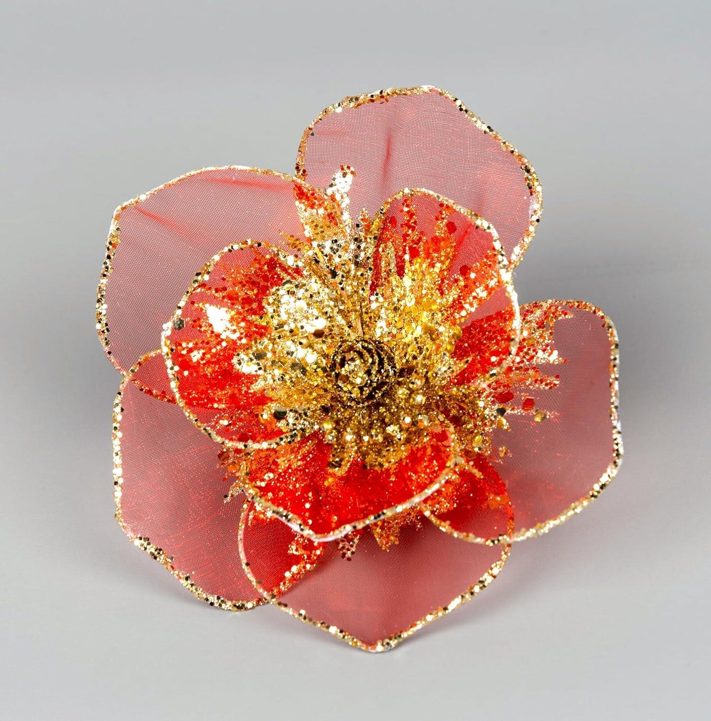 6 Poinsettia Flower Decorations Red 15cm