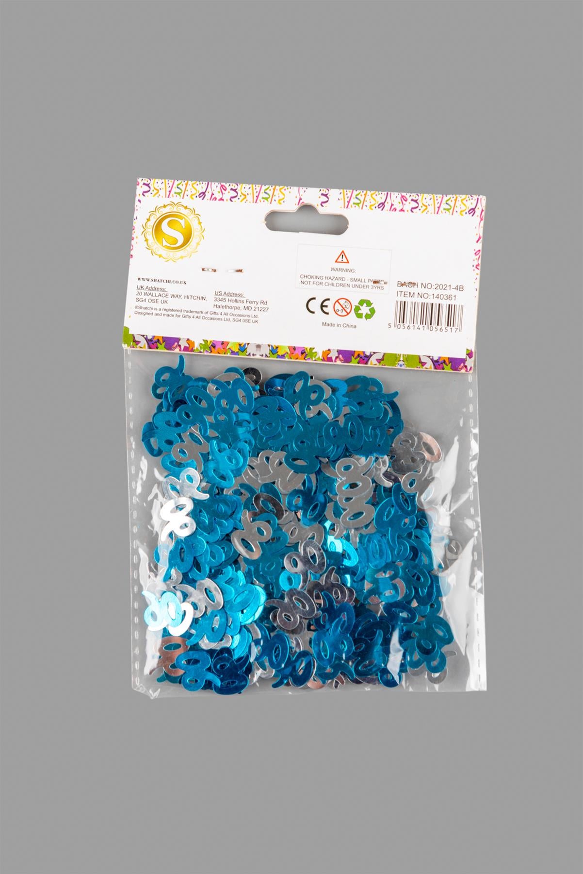 90th Birthday Confetti Blue & Silver 14G 1PK