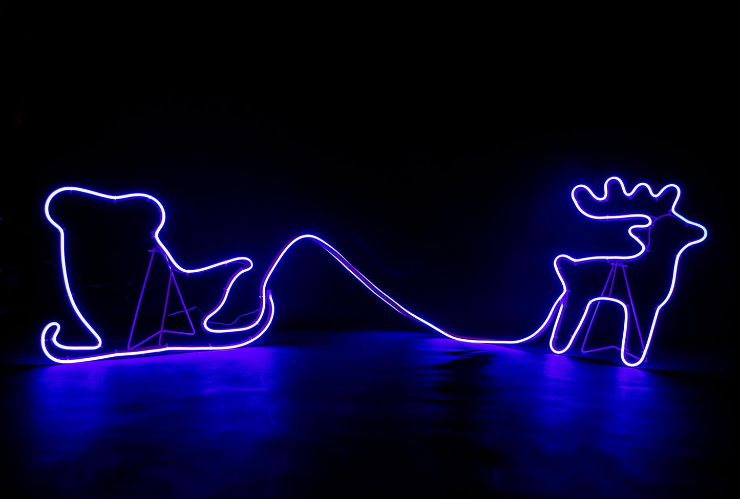 Reindeer 30x40cm & Sleigh 30x45cm Rope Light Silhouette Blue