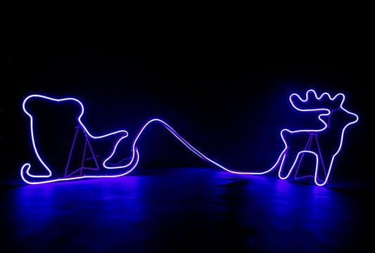 Reindeer 30x40cm & Sleigh 30x45cm Rope Light Silhouette Blue