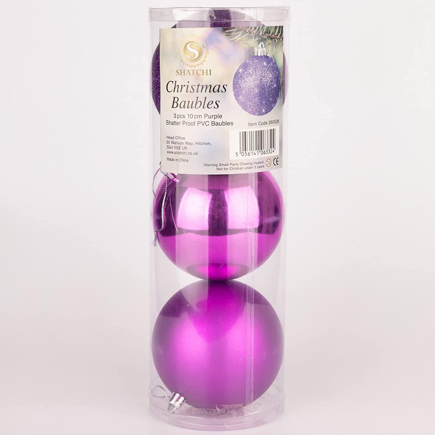 3 Purple Baubles (10cm)