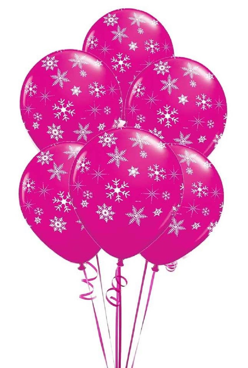 25pcs 12" Pink Snowflakes & Sparkles Balloons