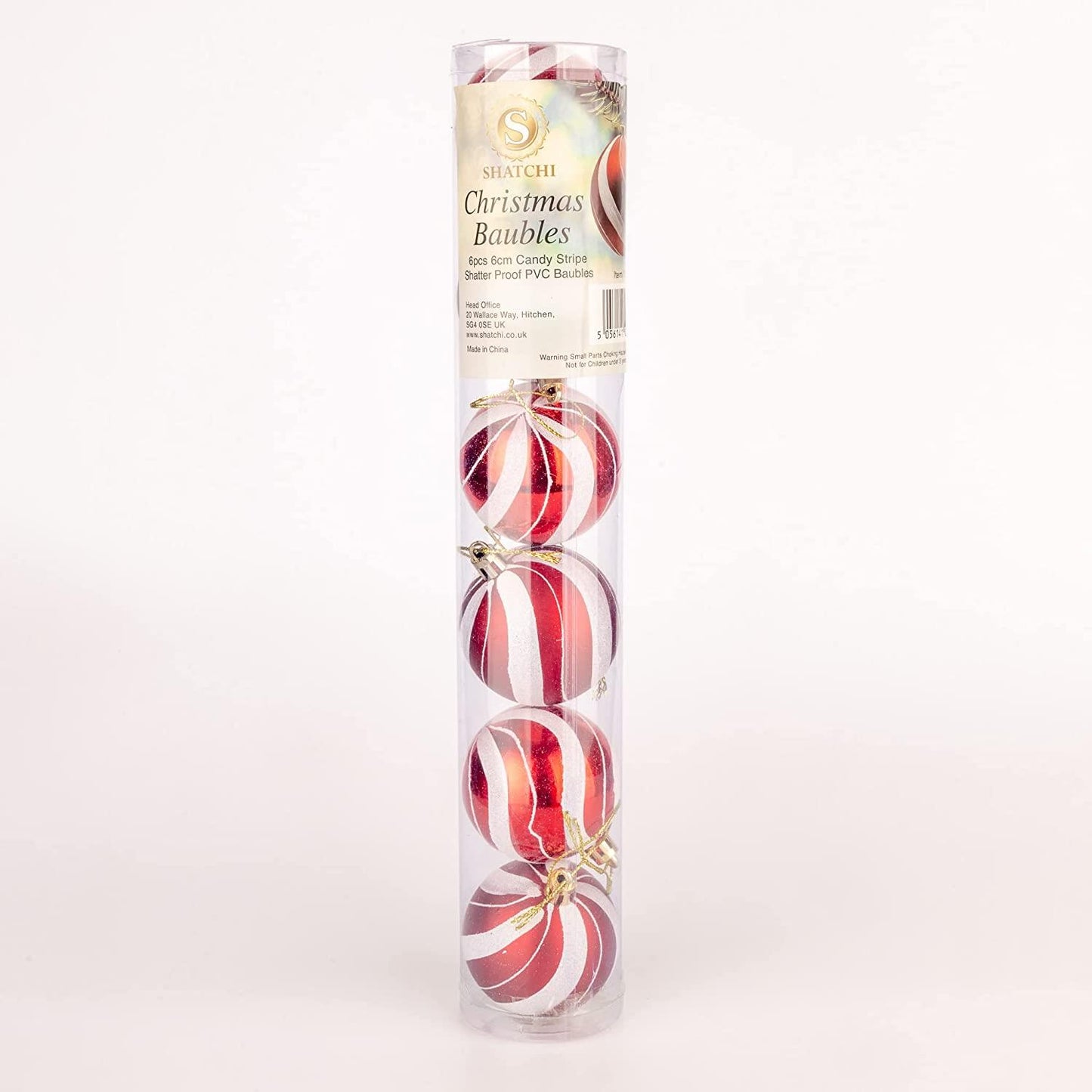 Baubles Candy Stripe 6cm - 18 Pcs Set PVC