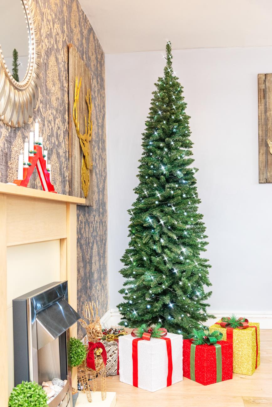 8ft Pre-Lit Green Pencil Christmas Tree - Cool White