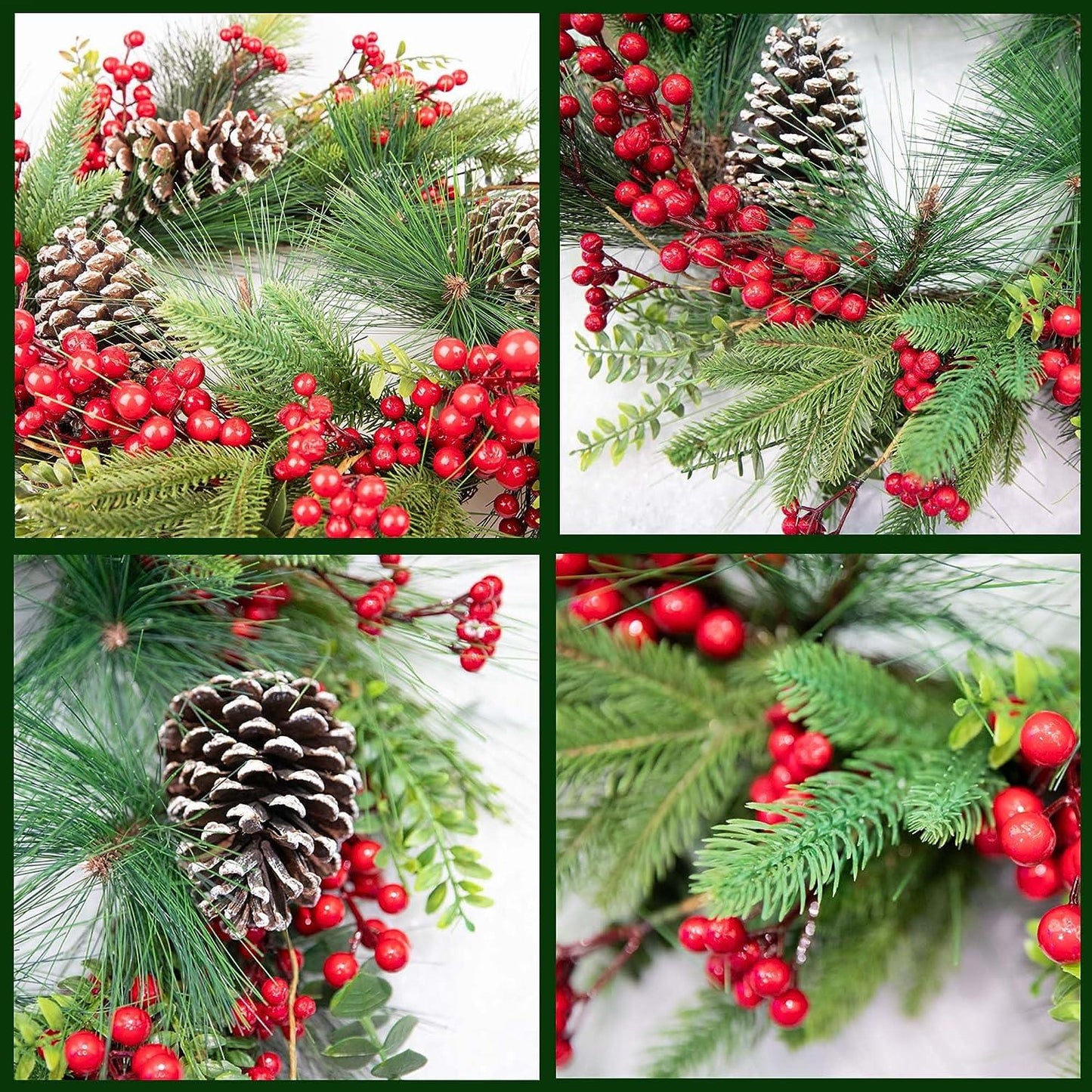 60cm Battery-Operated Pre-Lit Berry & Cone Wreath - 50 Warm White LEDs