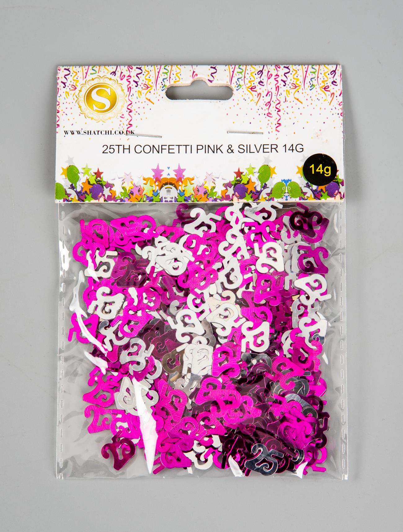 25th Birthday Confetti in Pink & Silver, 14g, 1 Pack