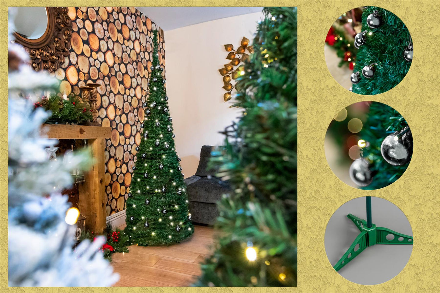 6ft (180cm) B/O Prelit Silver Baubles Decorated Pop Up Tree