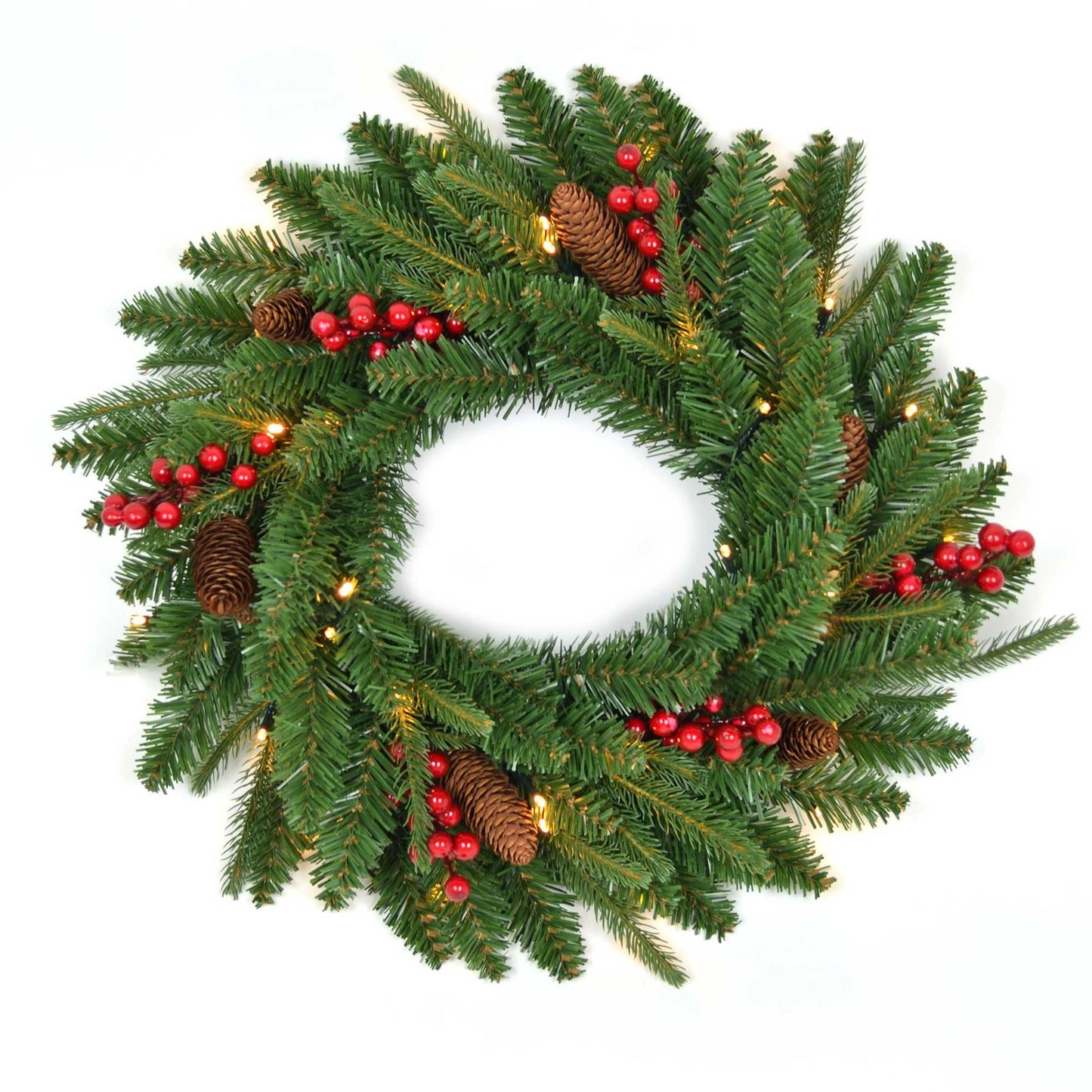 Shatchi 55cm Pre-Lit Christmas Wreath with Berries & Pine Cones