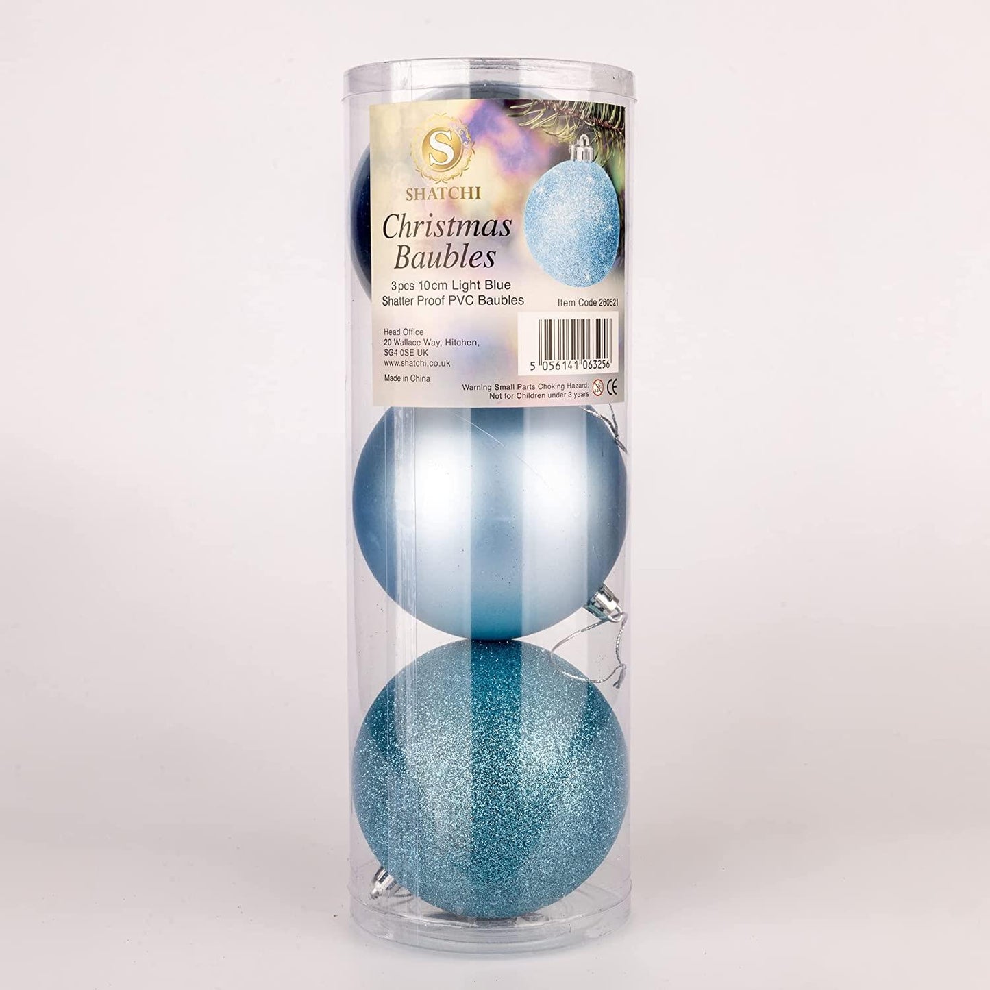 3 Light Blue Baubles (10cm)