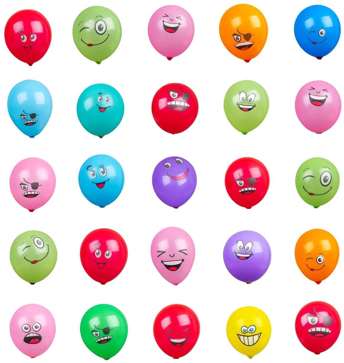 100 Pcs Emoji Balloons Assorted Latex 12" - with 100 Sticks