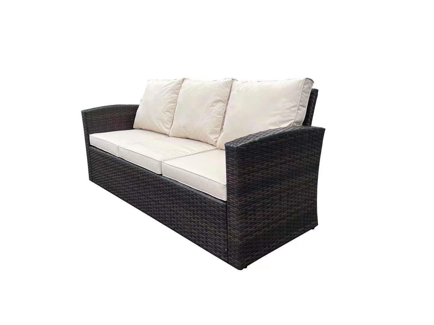 Dark Brown Rattan Sofa Set (1 Sofa, 1 Table, 2 Chairs, 2 Stools)