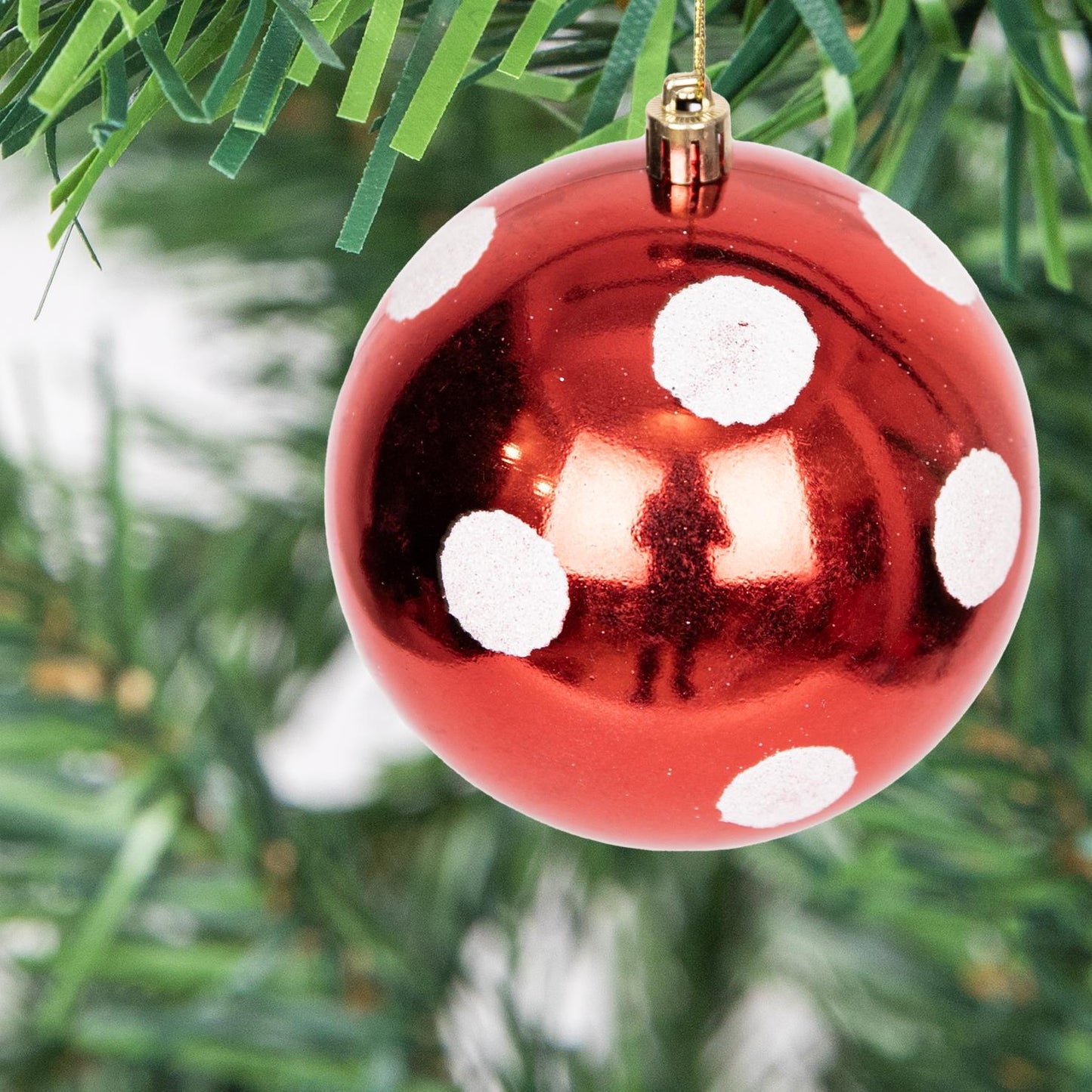 Red and White Baubles - 10cm, 6 Pieces Set, PVC