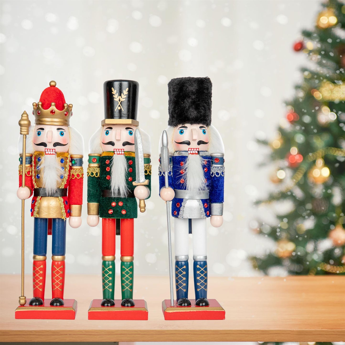 30cm Wooden Nutcracker Figures Christmas Ornament 3Pcs Set