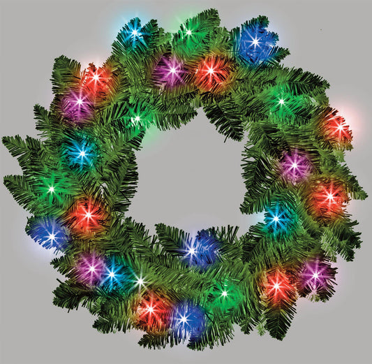 Pre-Lit Imperial Pine Multicolor LEDs Green Wreath 55cm