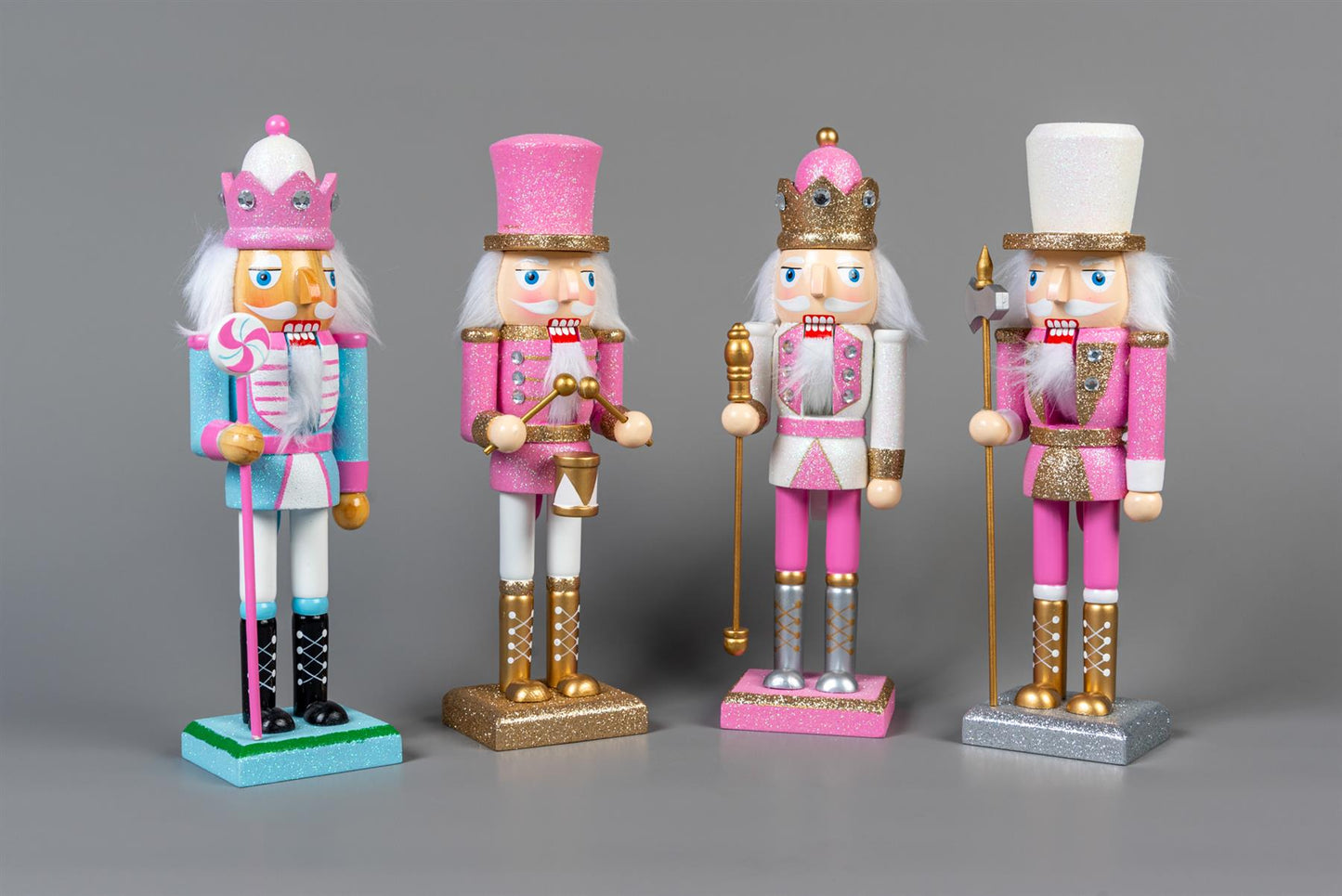 25cm Pink Wooden Nutcrackers, 4pcs Set