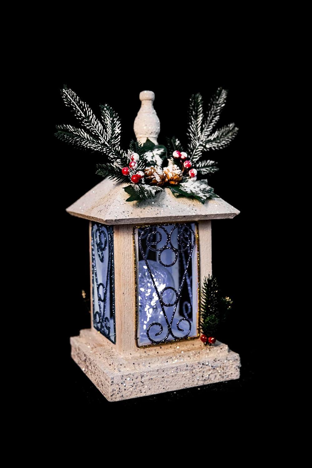 17x17x32cm White LED Wooden Lantern