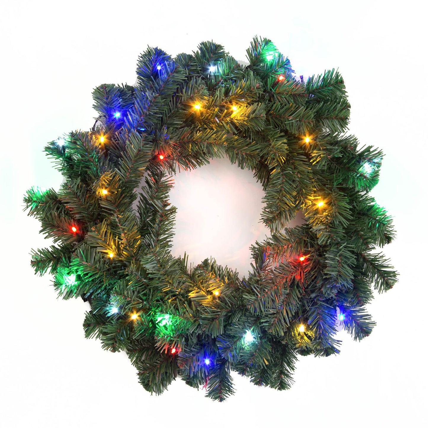 55cm Pre-Lit Green Wreath with Multicolor LEDs