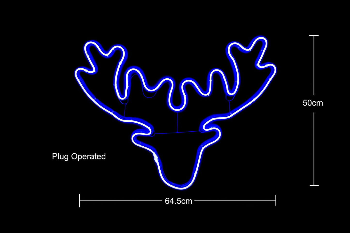 Blue Stag Head Rope Light Silhouette - 46cm x 65cm
