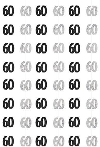 Black Glitz 60th Birthday String Decorations 1.5m (Pack of 6)
