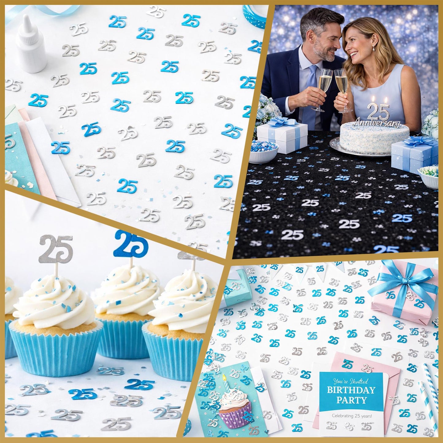 4 Packs of 14g Blue & Silver 25th Confetti