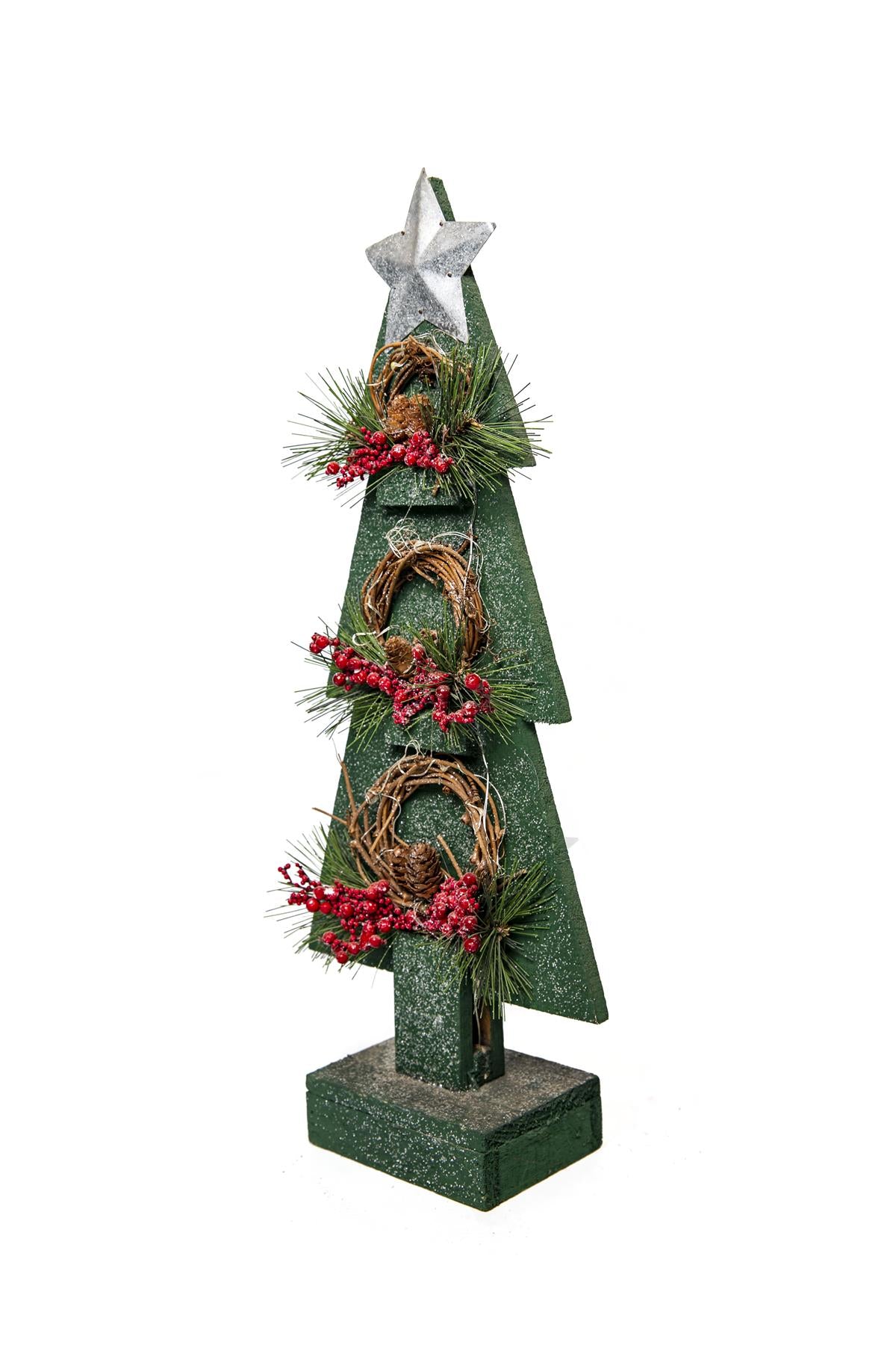 Green Wooden Tree with Warm White Bulbs, 25x10x80cm