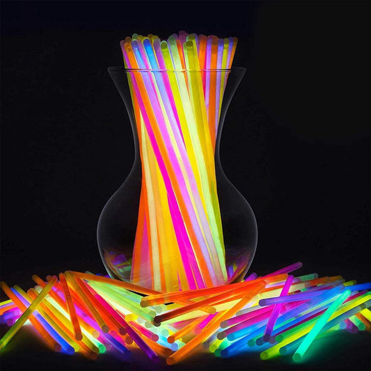 100 x 8" Glow Sticks Bracelets - Light Neon Colors with 100 Bracelet Connectors