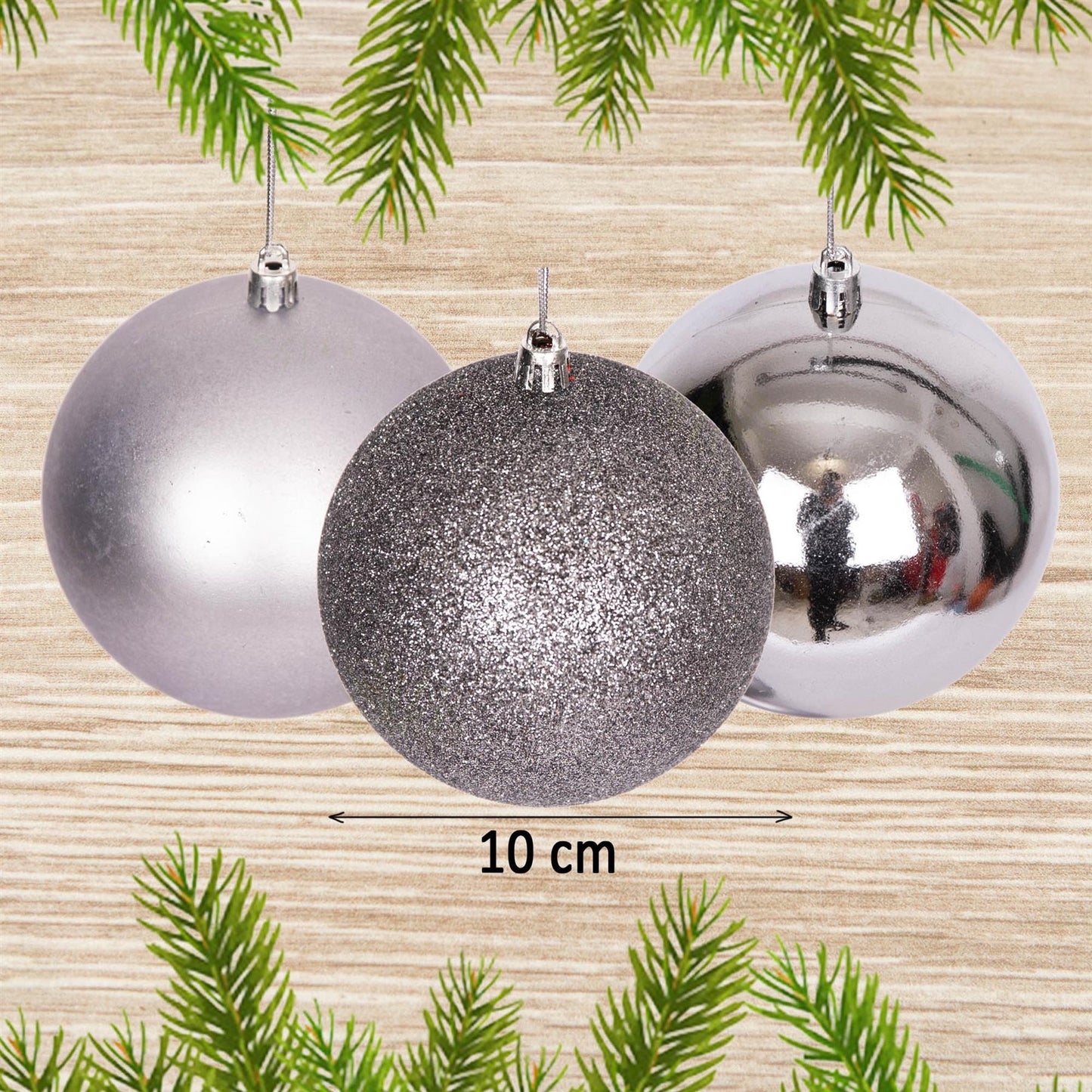Set of 6 Mid Grey 10cm Baubles (PVC)