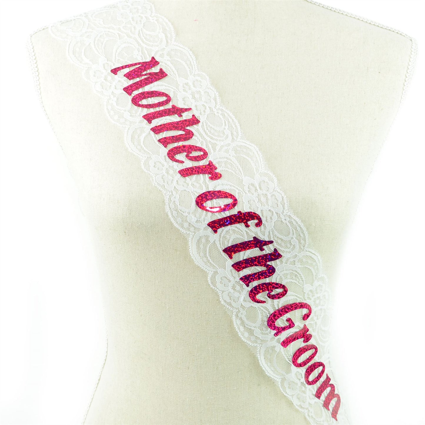 Shatchi Mother of the Groom Sash - White Lace