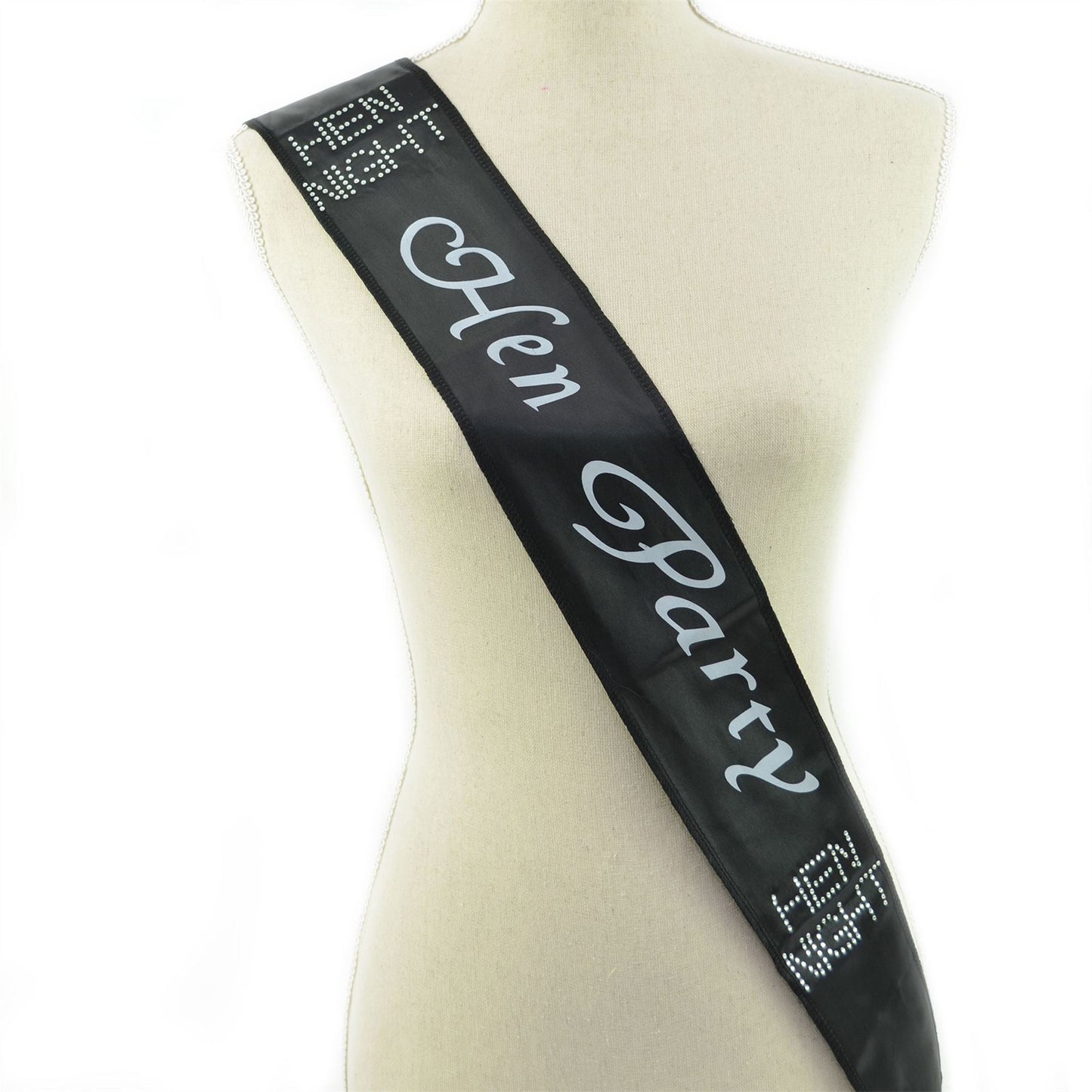 Shatchi Hen Party Diamante Sash - Black & Silver