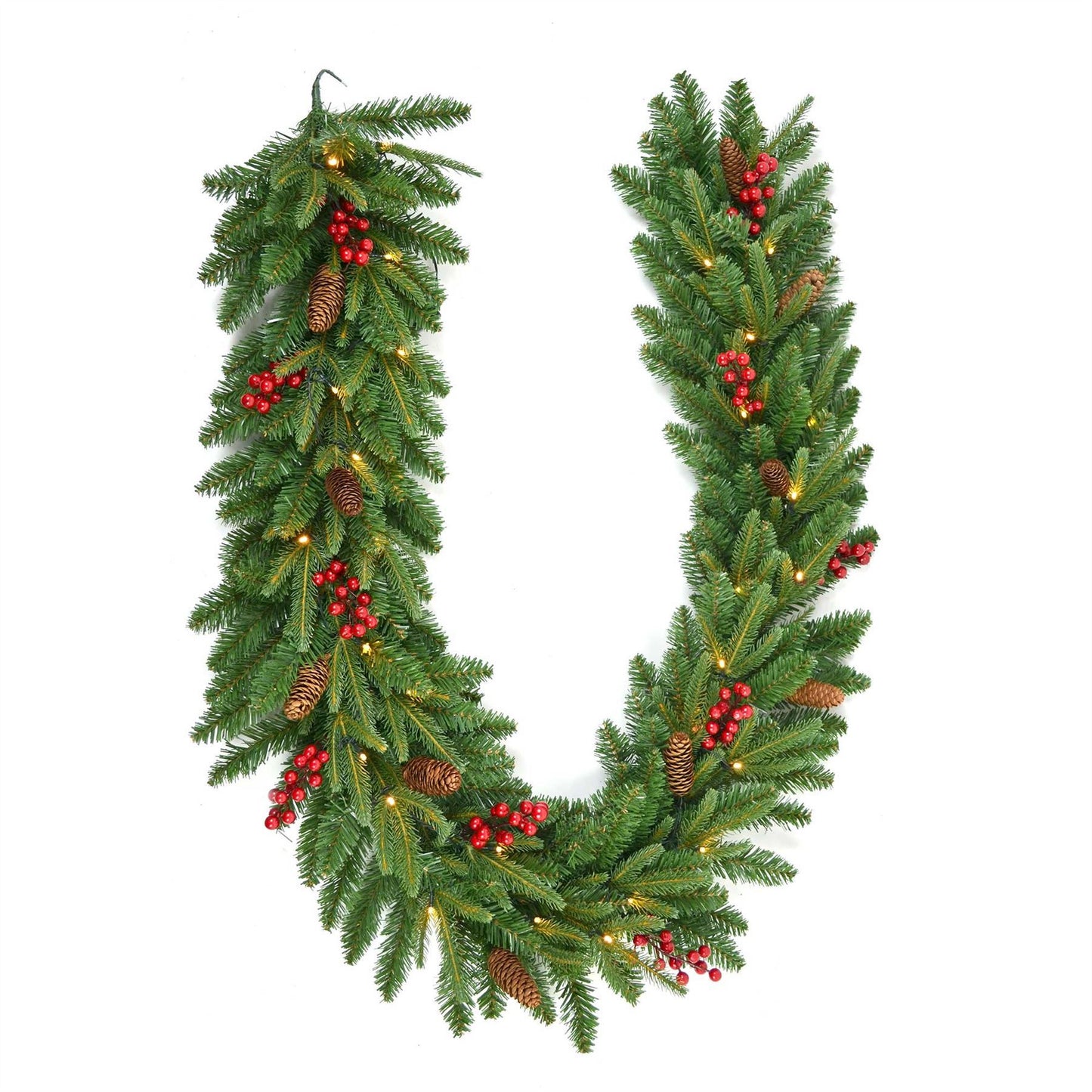 2m Elegant Pre-Lit Christmas Garland with Berries and Pine Cones