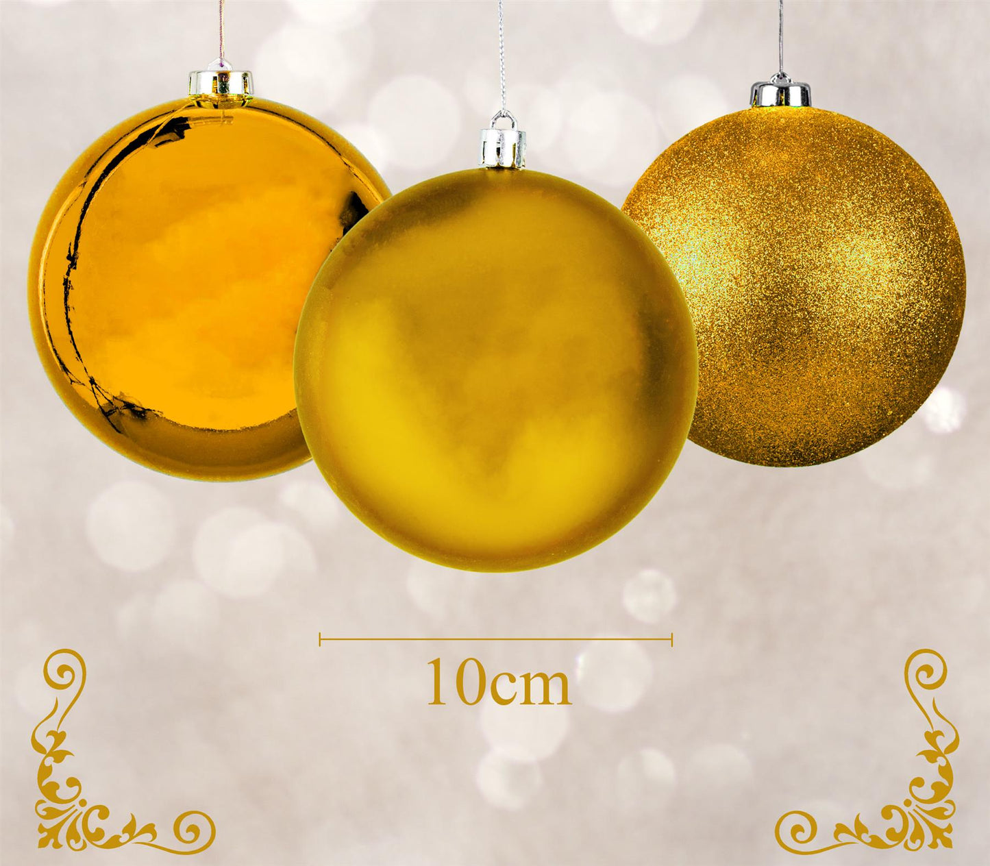 Deep Gold Baubles (10cm, 3 pcs)