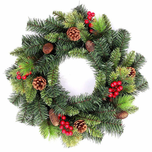Shatchi 55cm Mixed Tips Christmas Wreath with Berries & Pine Cones