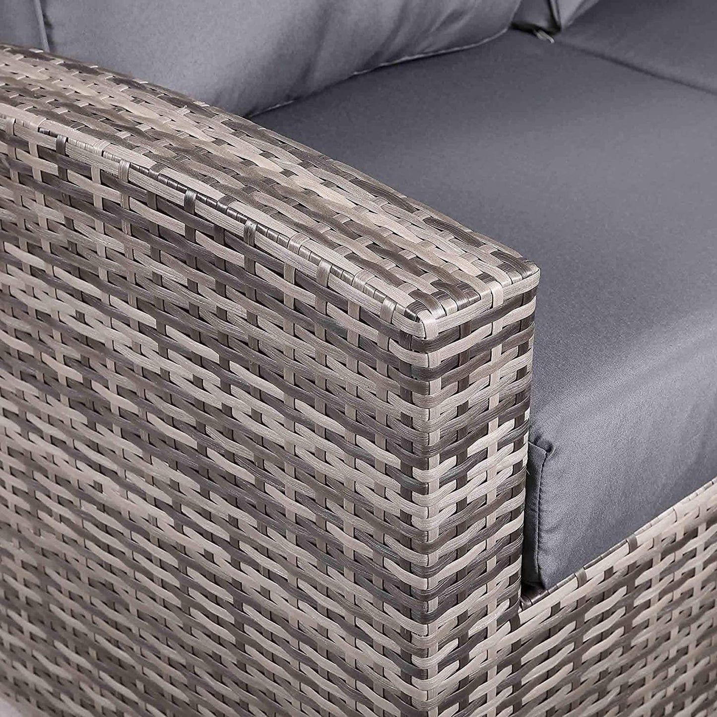 Grey Rattan 7-Seater Sofa Set with Stools and Table