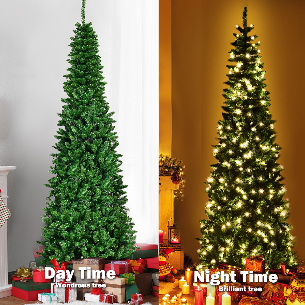 8ft Pre-Lit Green Pencil Tree with Warm White LEDs