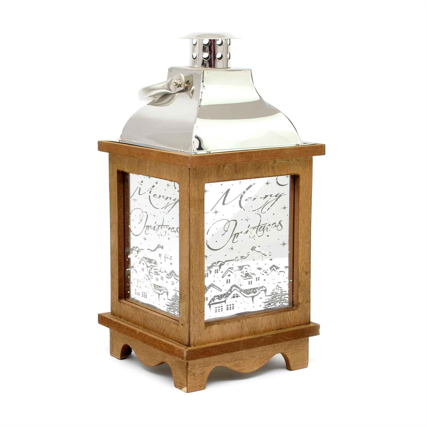 Christmas Lantern Wooden Warm White Light