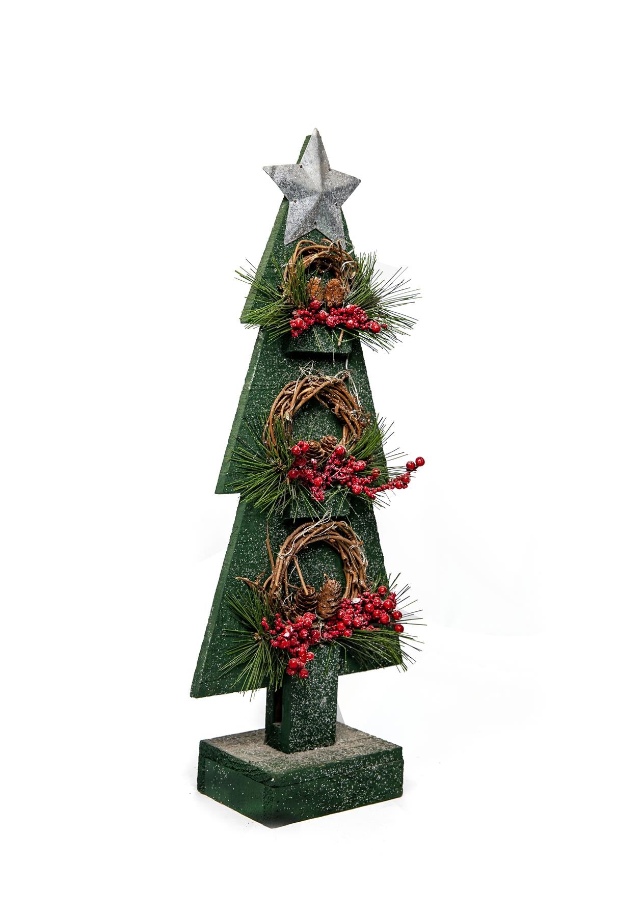 Green Wooden Tree with Warm White Bulbs, 25x10x80cm