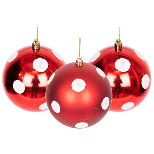 Red and White Baubles - 10cm, 6 Pieces Set, PVC
