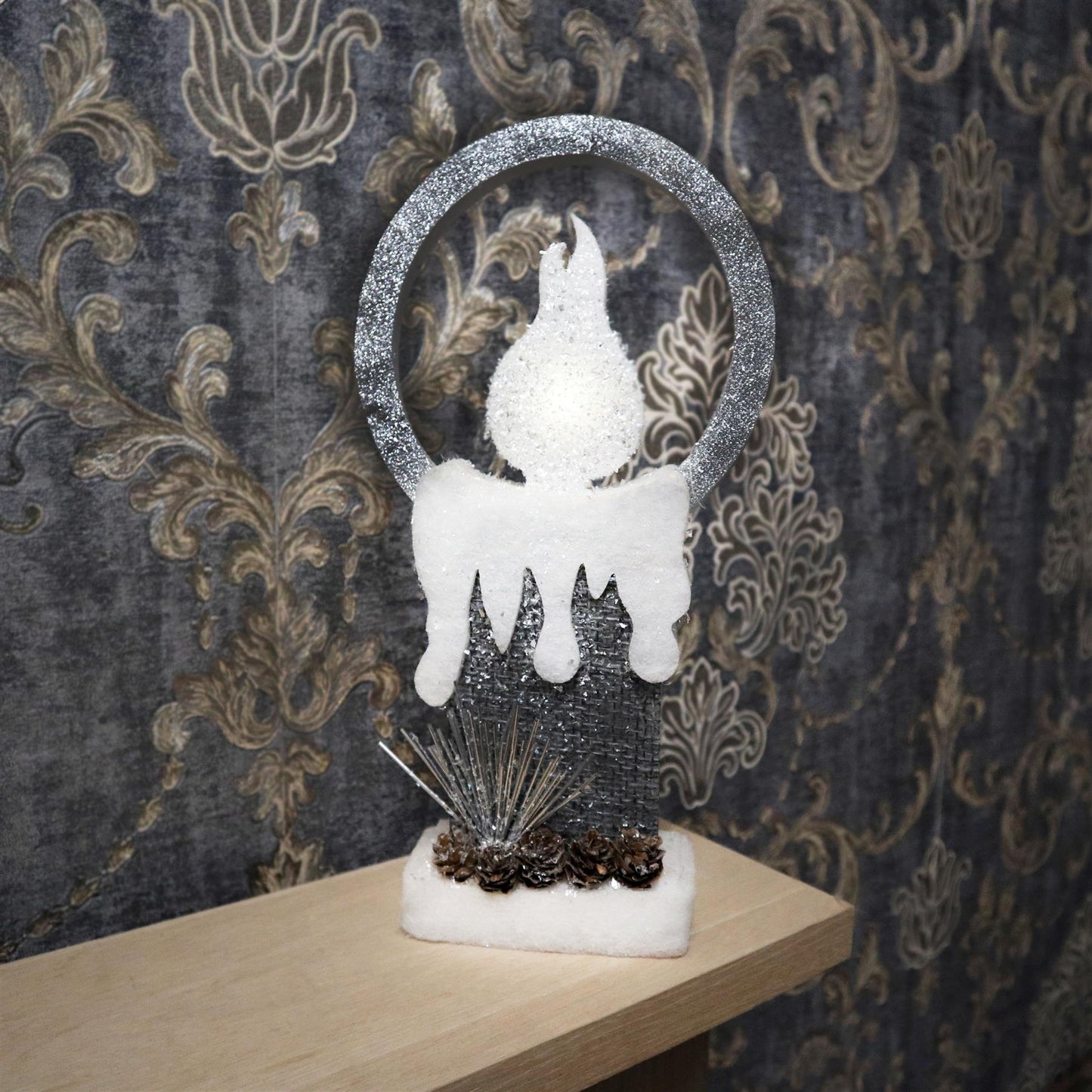 LED Silver Foam Single Candle - 41cm, 1 LED