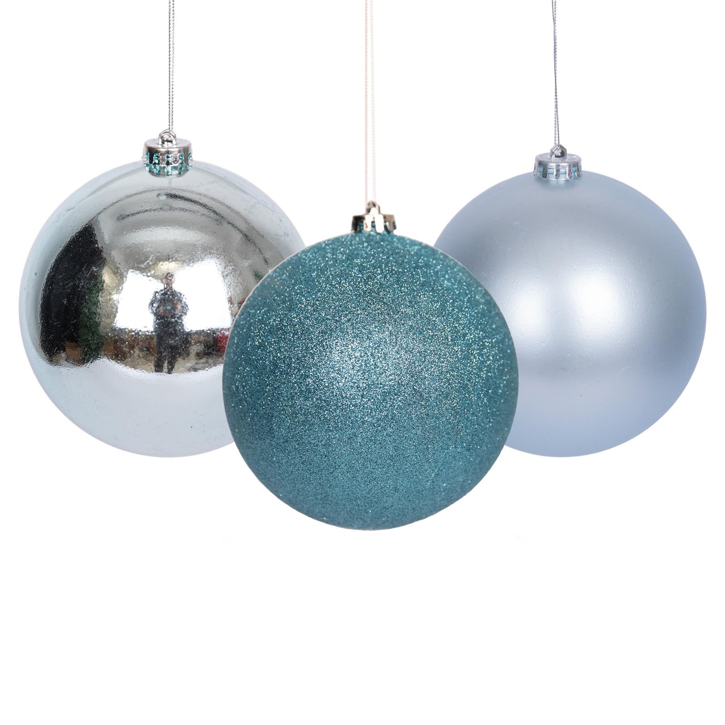 3 Light Blue Baubles (15cm)