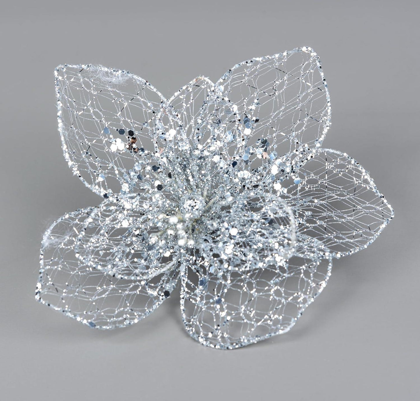 Silver Poinsettia Flowers (20cm, 6 pcs)