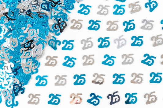 25th Confetti Blue & Silver 14G 2PK