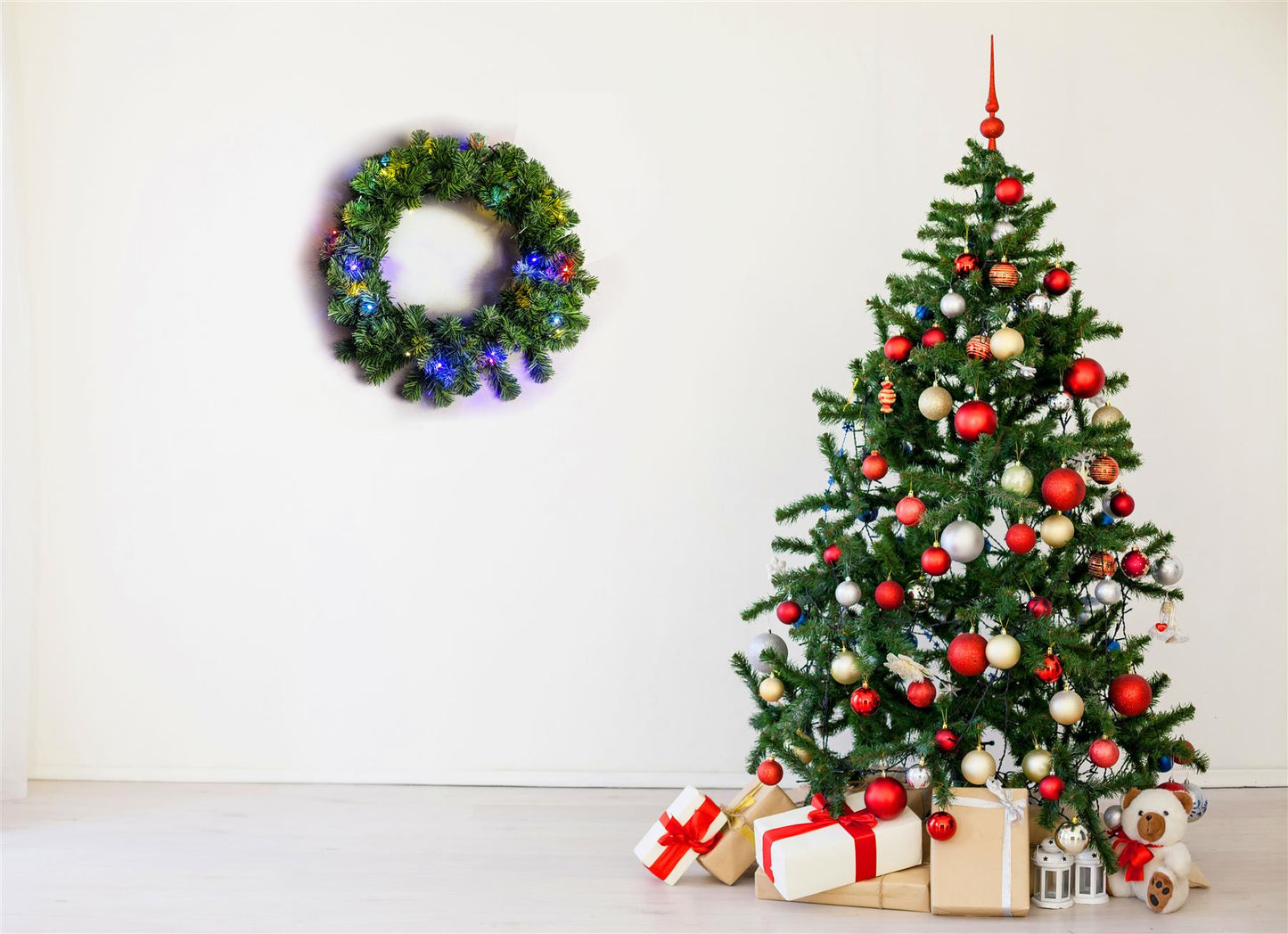 55cm Pre-Lit Green Wreath with Multicolor LEDs