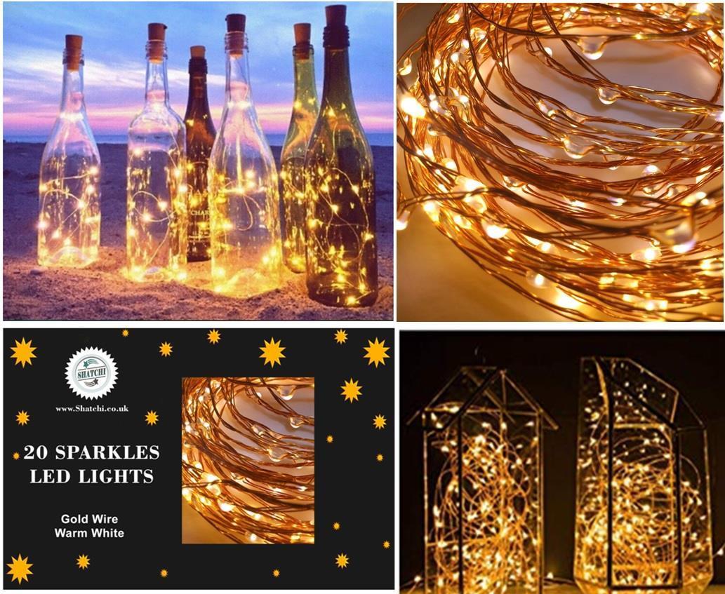 40 Sparkles Warm White LED Battery Lights - Gold Wire