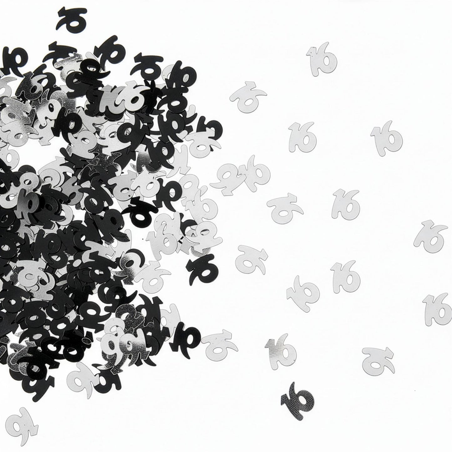 2 Packs of Black-Silver Happy 16th Birthday Confetti