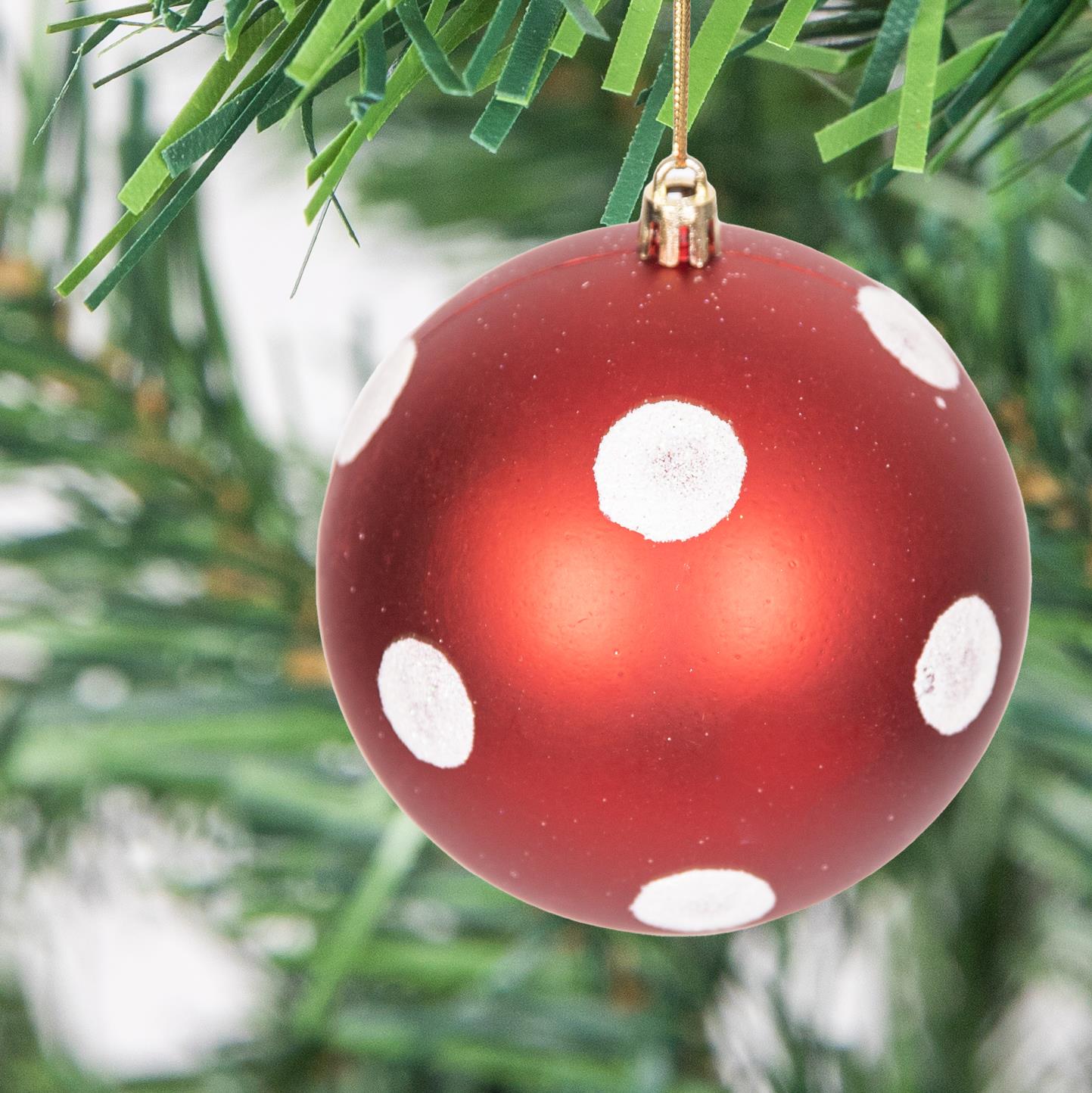 Red and White Baubles - 10cm, 6 Pieces Set, PVC